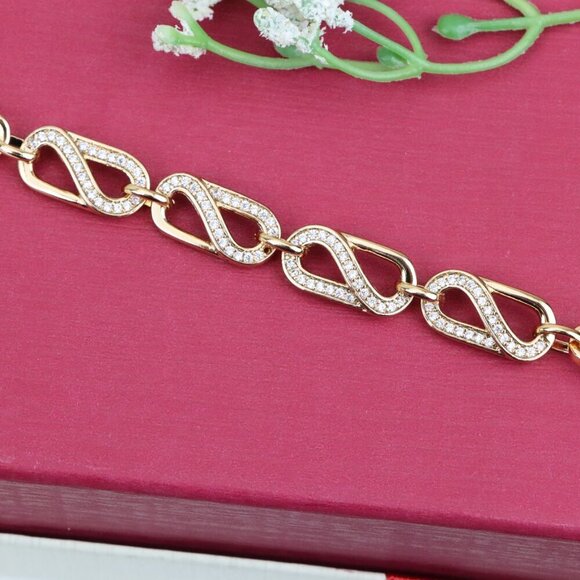 "Elegant Rose Gold Plated Link Bracelet with Sparkling CZ Detailing, XPBL0903 - Picture 10 of 12